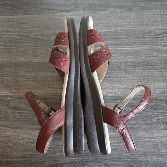 SAS Duo Buckle Leather Ankle Strap Sandal Brown Sz Womens 8.5 Comfort Adjustable - Picture 9 of 11